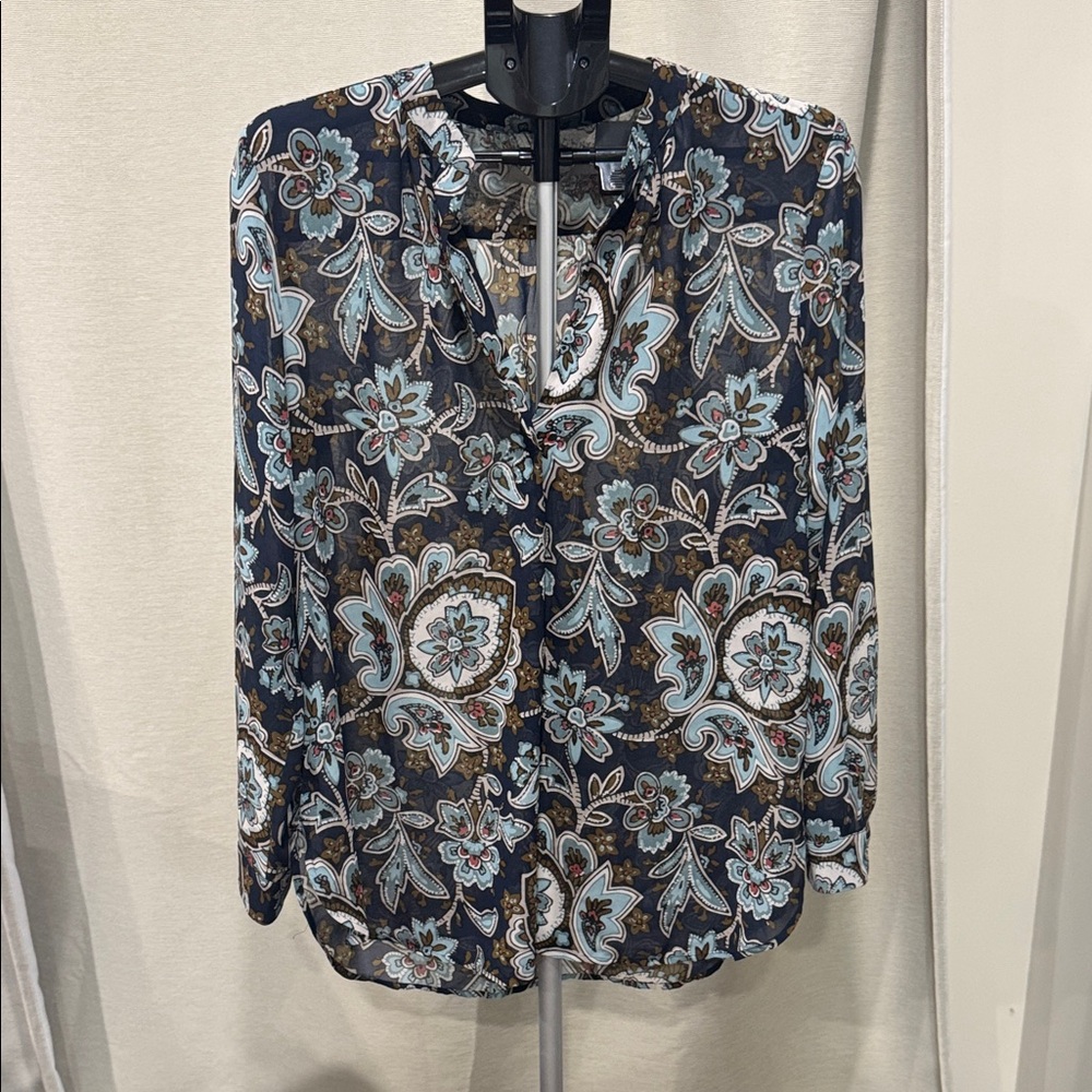 LOFT Blue and Brown Floral Blouse